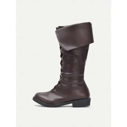 Women's Brown Faux Leather Cuff & Lace-Up Medieval Boots - Historical Viking Pirate Costume Footwear for Cosplay & Renaissance Fairs 2025 - Image 6