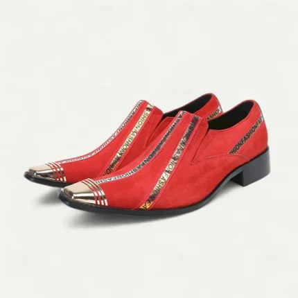 Men's Red Slip-On Leather Boots with Gold Tip Unique Printed Stripes–Modern Western Boots for Casual, Everyday Wear 2025 - Image 3
