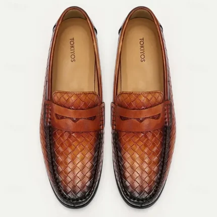 Men's Premium Cowhide Leather Woven Loafers with Stylish Accent – Comfortable Formal Footwear for Business and Special Occasions 2025 - Image 6