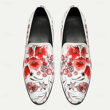 Men's Loafers & Slip-Ons Print Shoes Dress Loafers Leather Italian Full-Grain Cowhide Comfortable Slip Resistant Loafer Pink / White 2025 - Image 5