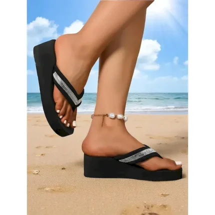 Women's Platform Flip-Flop Sandals with Rhinestone Straps – Comfy Beach Thong Sandals for Vacation & Summer Wear 2025 - Image 4