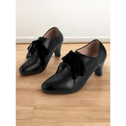 Women's Vintage Gatsby Black Lace-Up Scalloped Low Heels-Retro Oxford Style for Work, Office, or Everyday Wear 2025 - Image 3