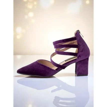 Women's Blue Velvet Pointed Toe Block Heel Pumps with Multi-Strap Design - Elegant Cocktail Party and Formal Occasion Shoes 2025 - Image 6