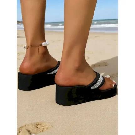 Women's Platform Flip-Flop Sandals with Rhinestone Straps – Comfy Beach Thong Sandals for Vacation & Summer Wear 2025 - Image 6