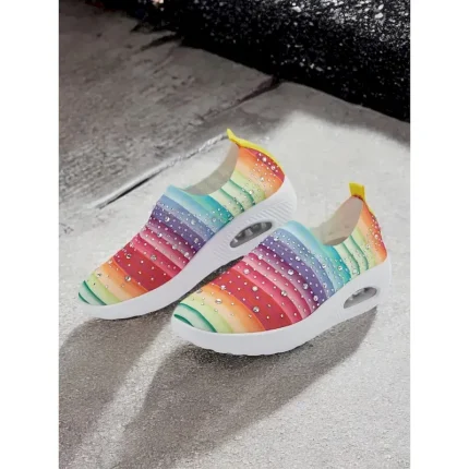 Women's Colorful Rhinestone Slip-On Sneakers – Lightweight Air Cushion Sole Shoes for Casual and Sporty Style 2025 - Image 4