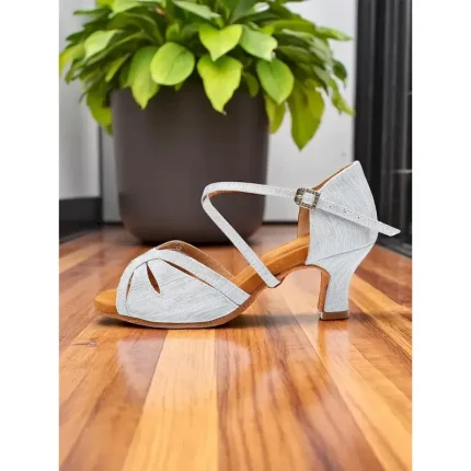 Women's Silver Satin Dance Shoes with Low Kitten Heel and Cross Strap Design - Elegant Dance Shoes for Ballroom and Latin Dances 2025 - Image 3