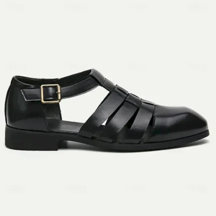 Men's Black Leather Fisherman Sandals - Stylish Buckle Strap Closed-Toe Shoes for Formal and Casual Wear 2025 - Image 5
