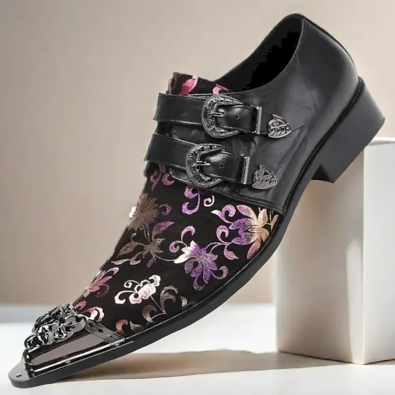 glmttq1744024182342.webp Men's Black Floral Embroidered Monk Strap Dress Shoes–Gothic Formal Shoes for Weddings, Banquets and Fashion Shows 2025 - Image 1