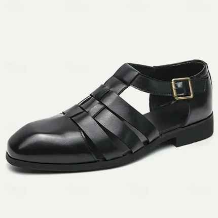 Men's Black Leather Fisherman Sandals - Stylish Buckle Strap Closed-Toe Shoes for Formal and Casual Wear 2025 - Image 4