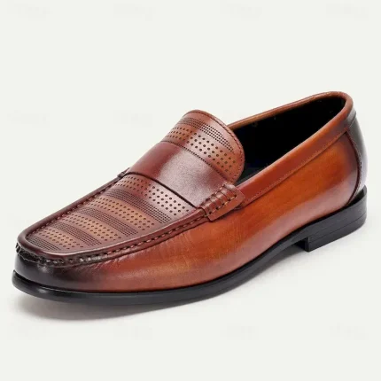 Men's Premium Cowhide Leather Loafers – Perforated Design Slip-On Dress Shoes for Business and Formal Occasions 2025 - Image 4
