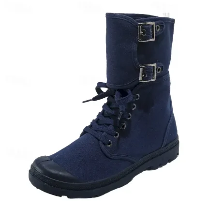 Men's Green Canvas Combat Boots with Buckle and Lace-Up Closure – Durable Outdoor Hiking and Military Style Boots 2025 - Image 5