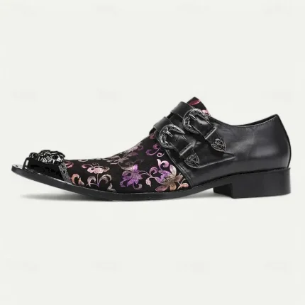 Men's Black Floral Embroidered Monk Strap Dress Shoes–Gothic Formal Shoes for Weddings, Banquets and Fashion Shows 2025 - Image 5