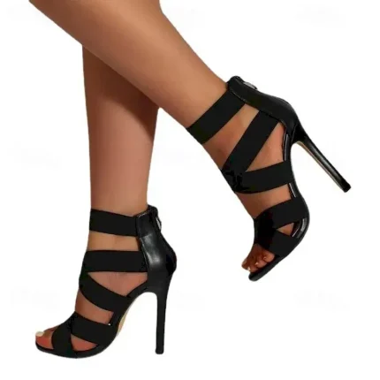 Women's Black Strappy Stiletto Heels – Open Toe, Back Zipper, Elegant Design for Parties, Weddings, and Formal Events 2025 - Image 5