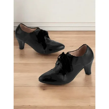 Women's Vintage Gatsby Black Lace-Up Scalloped Low Heels-Retro Oxford Style for Work, Office, or Everyday Wear 2025 - Image 4