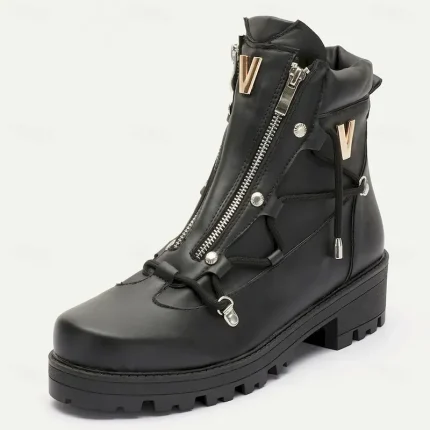 Men's Black Motorcycle Boots with Zipper and Metal Detailing for Urban and Casual Style 2025 - Image 4