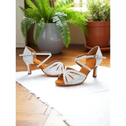 Women's Silver Satin Dance Shoes with Low Kitten Heel and Cross Strap Design - Elegant Dance Shoes for Ballroom and Latin Dances 2025 - Image 4