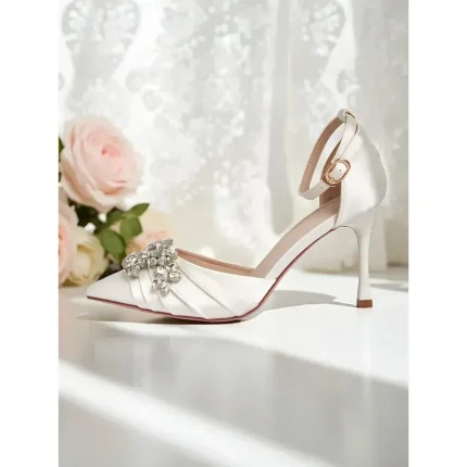 Women's Satin Bridal Heels with Crystal Embellishments - Elegant Ankle Strap Pumps, Perfect for Weddings and Special Occasions 2025 - Image 6
