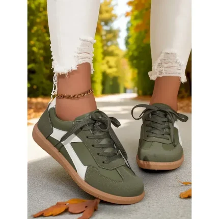 Women's Green Lace-Up Sneakers – Retro-Inspired Casual Trainers with White Contrast Detail for Walking, School and Daily Errands 2025 - Image 3