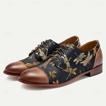 Men's Premium Cowhide Leather Oxford Shoes with Vintage Dragonfly Embroidery - Perfect for Formal Events and Special Occasions 2025 - Image 4