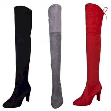 Women's Red Suede Thigh-High Boots with Lace-Up Detail – Stylish Stiletto Heel Boots for Night Out and Fashionable Occasions 2025 - Image 5
