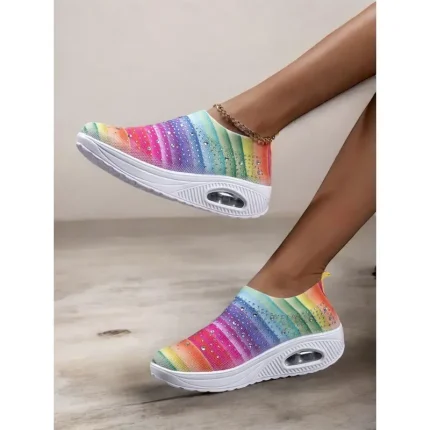 Women's Colorful Rhinestone Slip-On Sneakers – Lightweight Air Cushion Sole Shoes for Casual and Sporty Style 2025 - Image 3