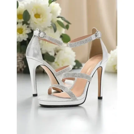 Women's Silver Rhinestone High Heel Sandals - Elegant Open Toe Stiletto Shoes for Cocktail Parties & Formal Occasions 2025 - Image 6