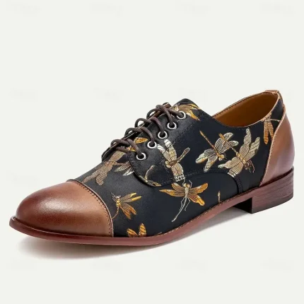 Men's Premium Cowhide Leather Oxford Shoes with Vintage Dragonfly Embroidery - Perfect for Formal Events and Special Occasions 2025 - Image 3