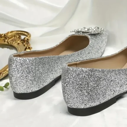 Women's Silver Glitter Flats with Rhinestone Embellished Buckle – Elegant Pointed Toe Shoes for Wedding, Parties and Special Occasions 2025 - Image 6