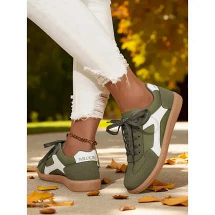 Women's Green Lace-Up Sneakers – Retro-Inspired Casual Trainers with White Contrast Detail for Walking, School and Daily Errands 2025 - Image 5