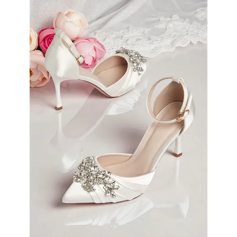 ukbmwa1754993393319.webp Women's Satin Bridal Heels with Crystal Embellishments - Elegant Ankle Strap Pumps, Perfect for Weddings and Special Occasions 2025 - Image 1