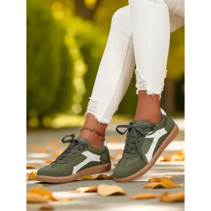 Women's Green Lace-Up Sneakers – Retro-Inspired Casual Trainers with White Contrast Detail for Walking, School and Daily Errands 2025 - Image 4