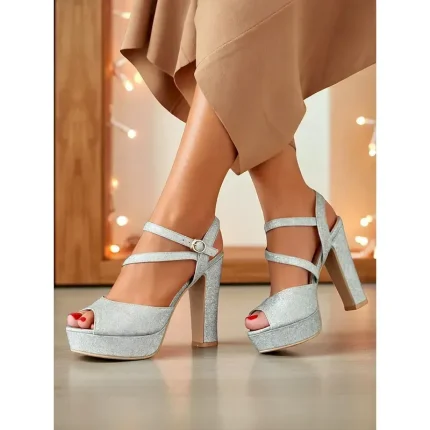 Women's Glitter Platform High Heel Sandals with Ankle Strap - Elegant Party Shoes for Nightlife, Christmas Celebrations & Holiday Events 2025 - Image 6