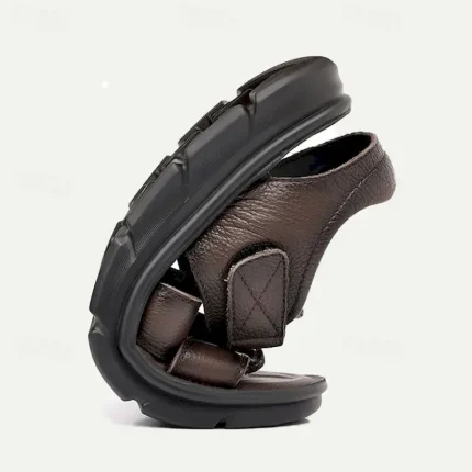 Men's Sandals Sporty Sandals Casual Italian Full-Grain Cowhide Breathable Comfortable Slip Resistant Magic Tape Loafer Black Coffee 2025 - Image 5