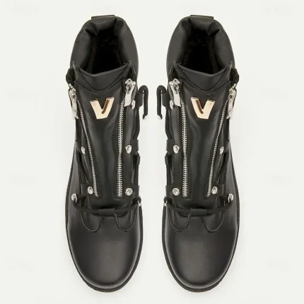 Men's Black Motorcycle Boots with Zipper and Metal Detailing for Urban and Casual Style 2025 - Image 5