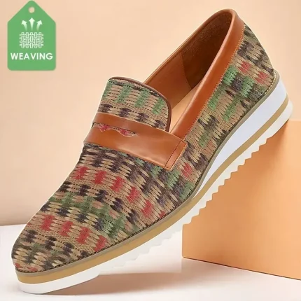 Men's Woven Multicolor Loafers - Stylish Slip-On Casual Shoes with Leather Accents 2025 - Image 3