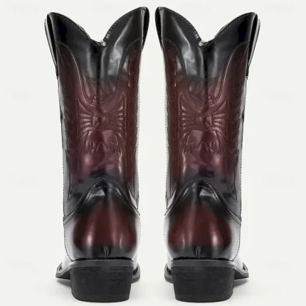 Men's Black and Burgundy Faux Leather Cowboy Boots with Embroidered Design - Classic Western Boots for Rodeo and Outdoor Wear 2025 - Image 3